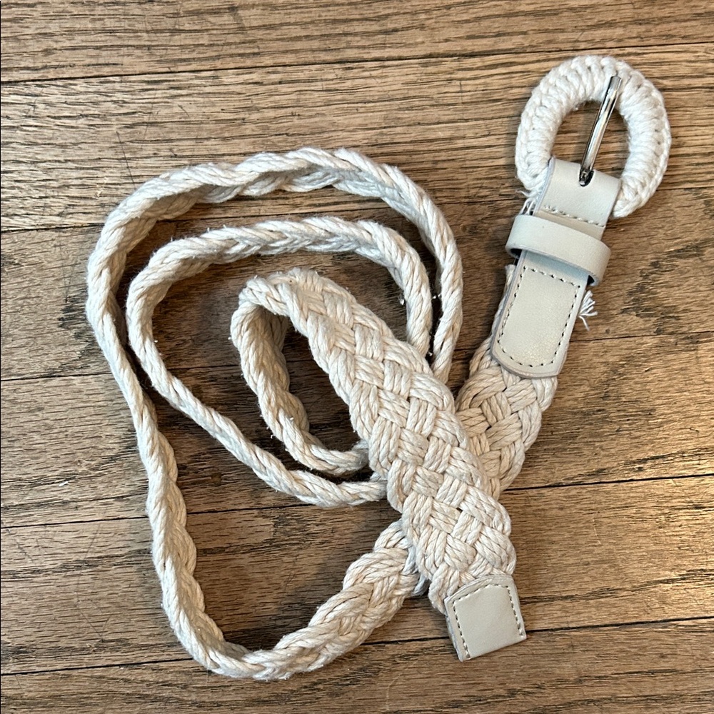 Braided Cream Belt with Silver Buckle